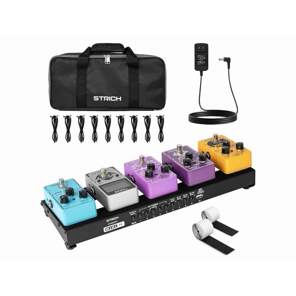 STRICH Guitar Pedal Board W/ Built-in Power 15x5.1" 1.3LB Aluminum W/ Cables Bag